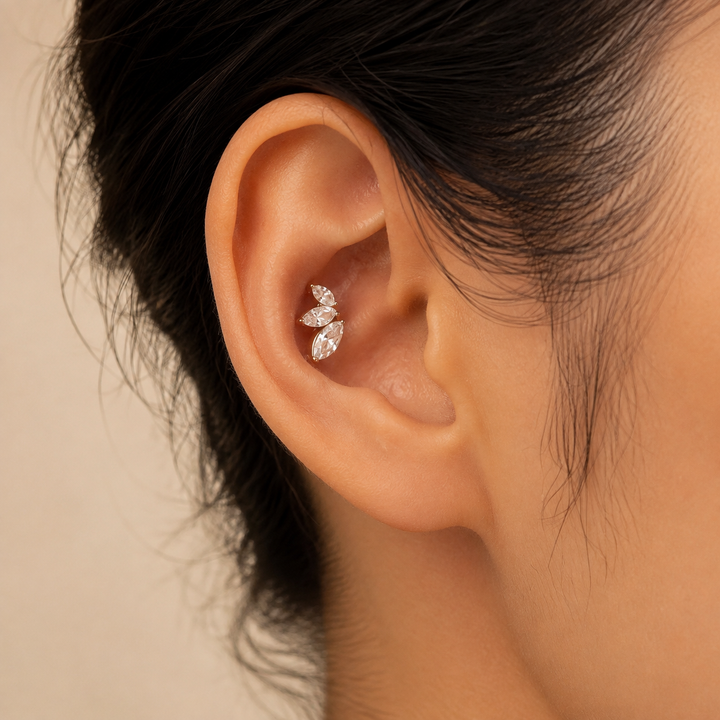 Graduated Triple Marquise Lab Diamond Stud 14K Solid Gold – Single or Pair