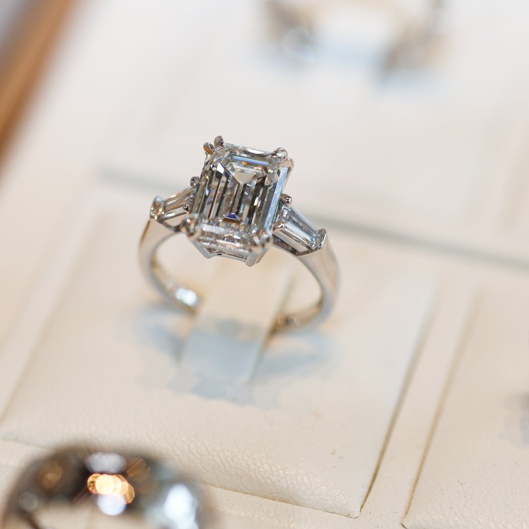 4ct Emerald-Cut Engagement Ring with Tapered Baguette Side Stones
