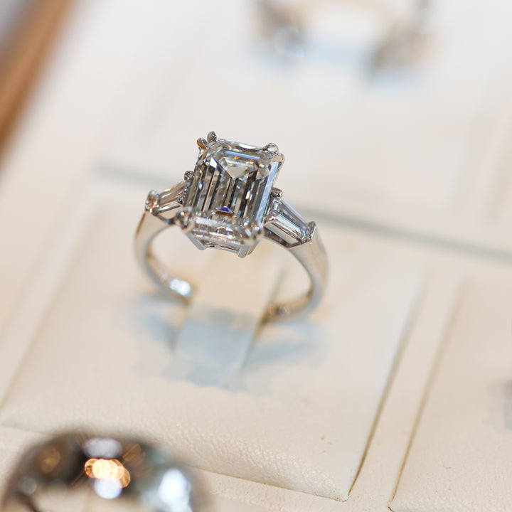 4ct Emerald-Cut Engagement Ring with Tapered Baguette Side Stones