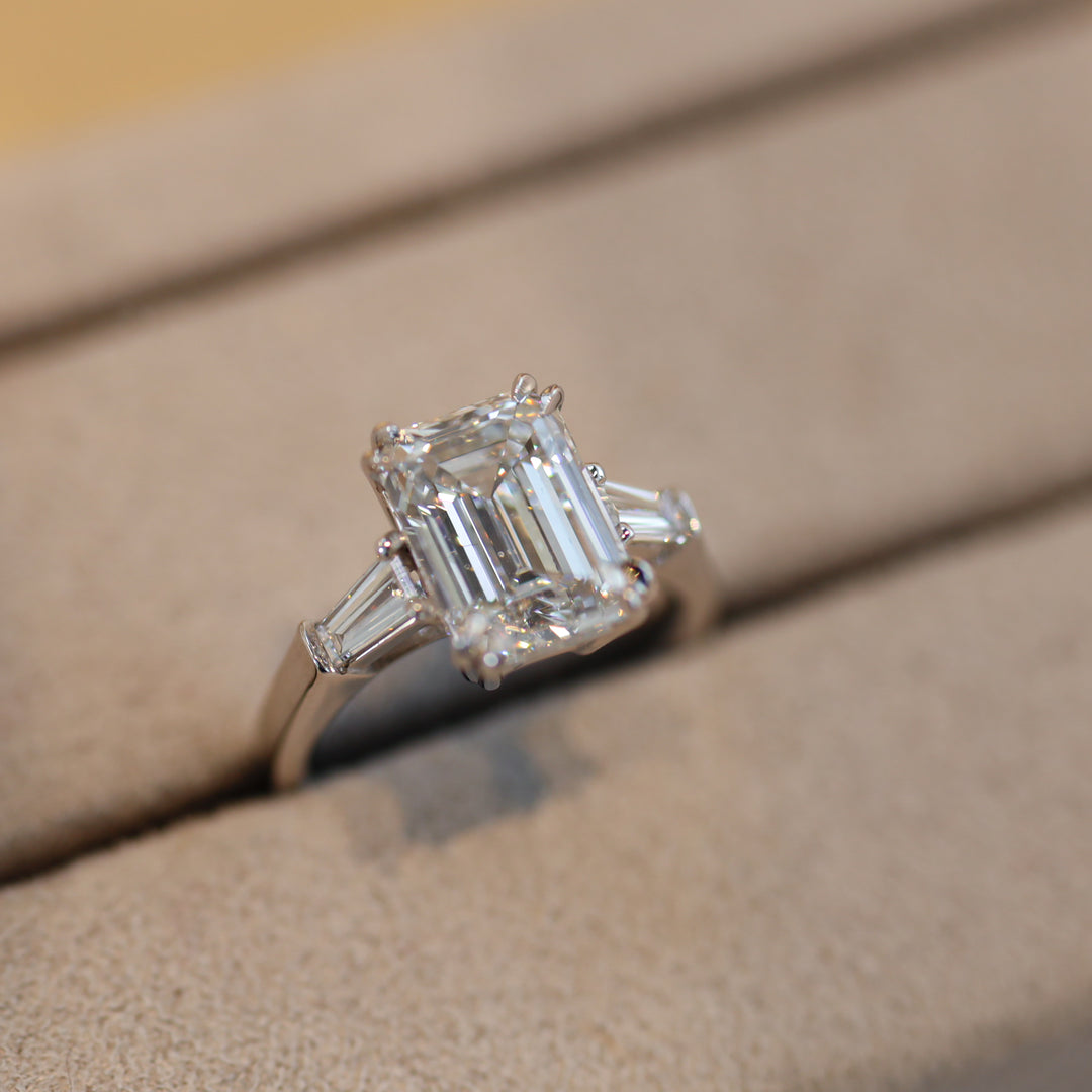 4ct Emerald-Cut Engagement Ring with Tapered Baguette Side Stones