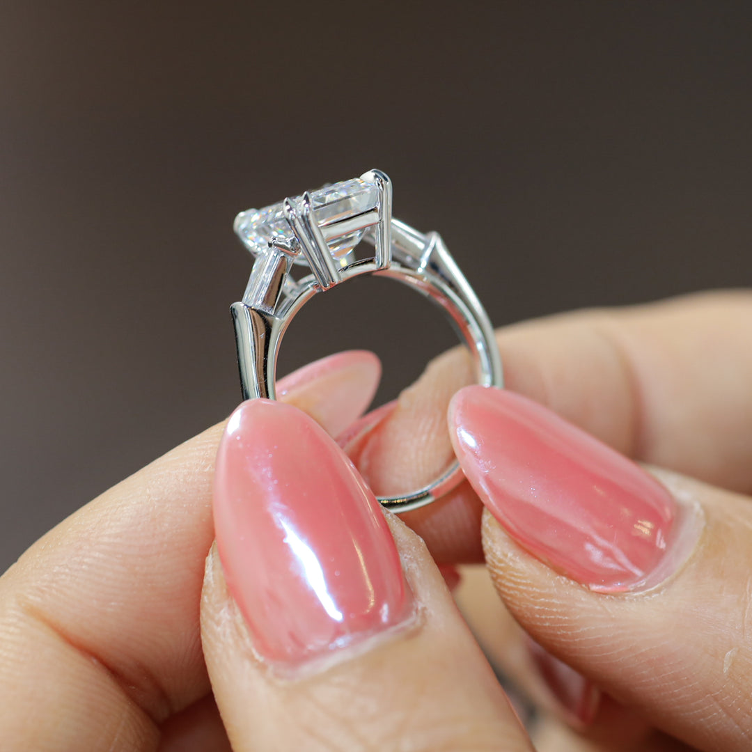 4ct Emerald-Cut Engagement Ring with Tapered Baguette Side Stones