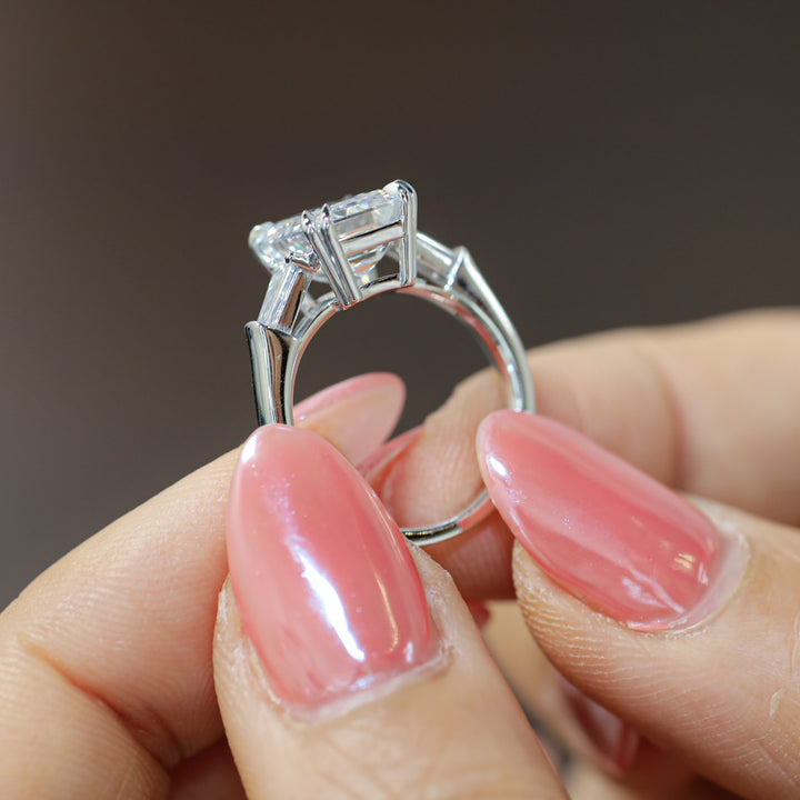 4ct Emerald-Cut Engagement Ring with Tapered Baguette Side Stones