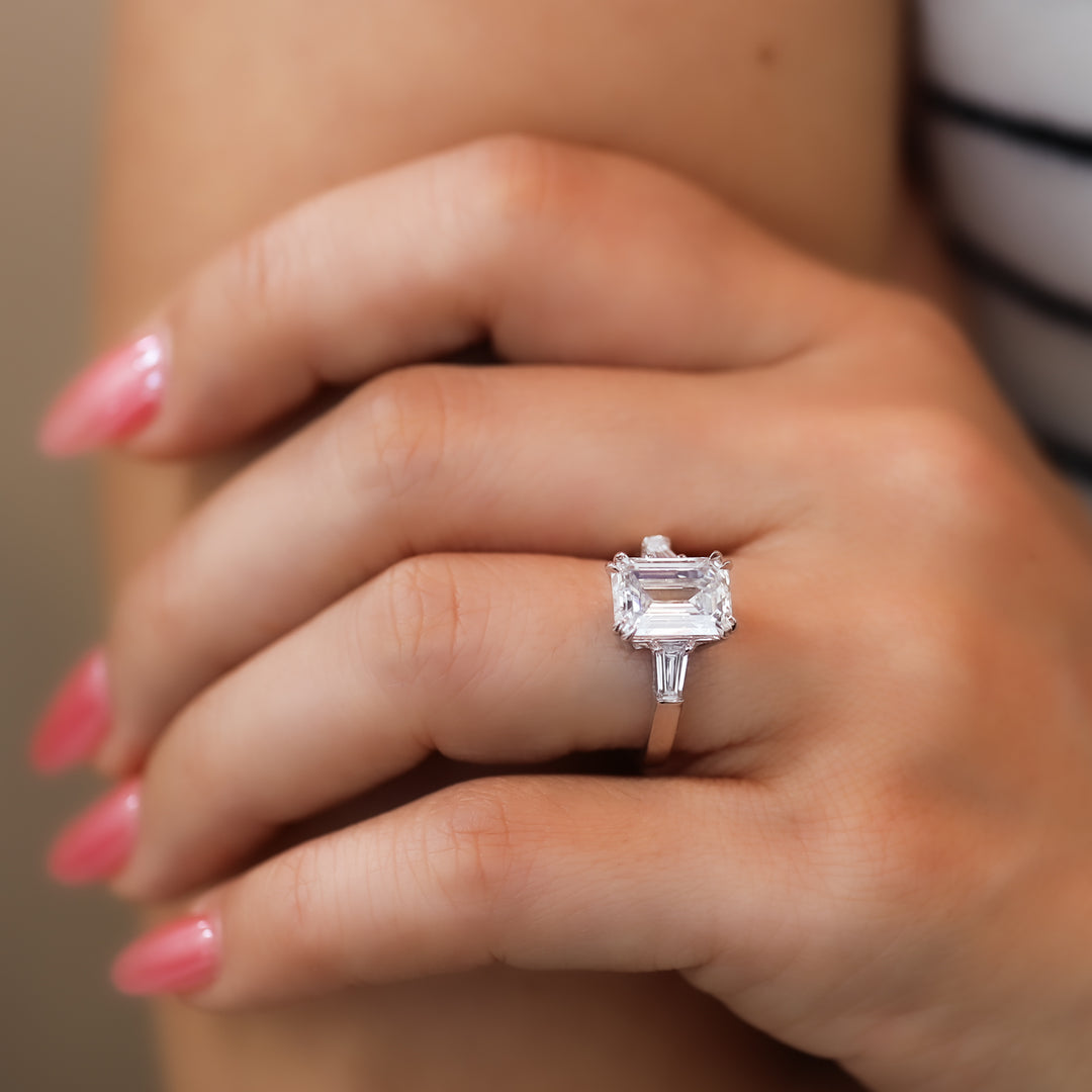 4ct Emerald-Cut Engagement Ring with Tapered Baguette Side Stones
