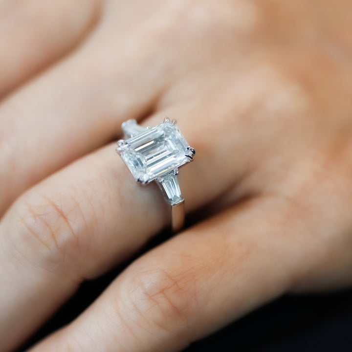4ct Emerald-Cut Engagement Ring with Tapered Baguette Side Stones