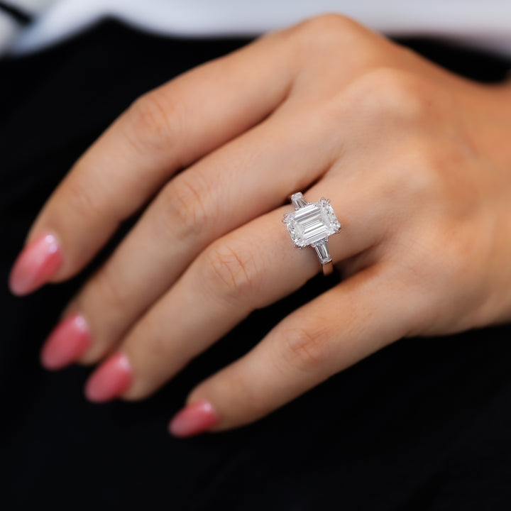 4ct Emerald-Cut Engagement Ring with Tapered Baguette Side Stones