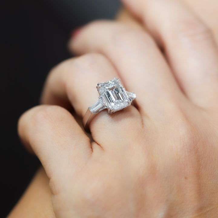 4ct Emerald-Cut Engagement Ring with Tapered Baguette Side Stones
