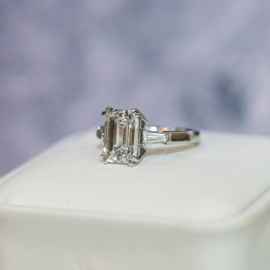 4ct Emerald-Cut Engagement Ring with Tapered Baguette Side Stones