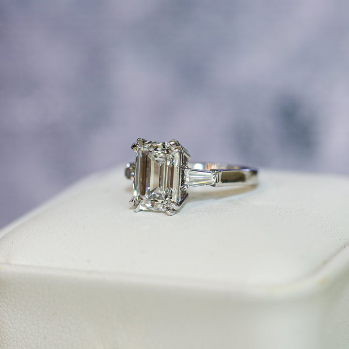 4ct Emerald-Cut Engagement Ring with Tapered Baguette Side Stones