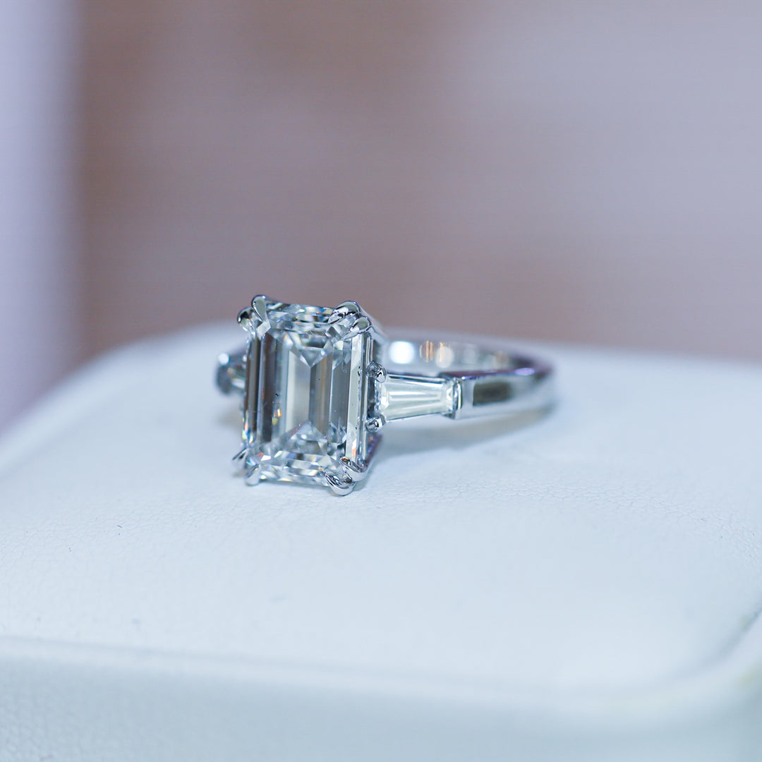 4ct Emerald-Cut Engagement Ring with Tapered Baguette Side Stones