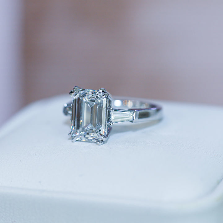 4ct Emerald-Cut Engagement Ring with Tapered Baguette Side Stones