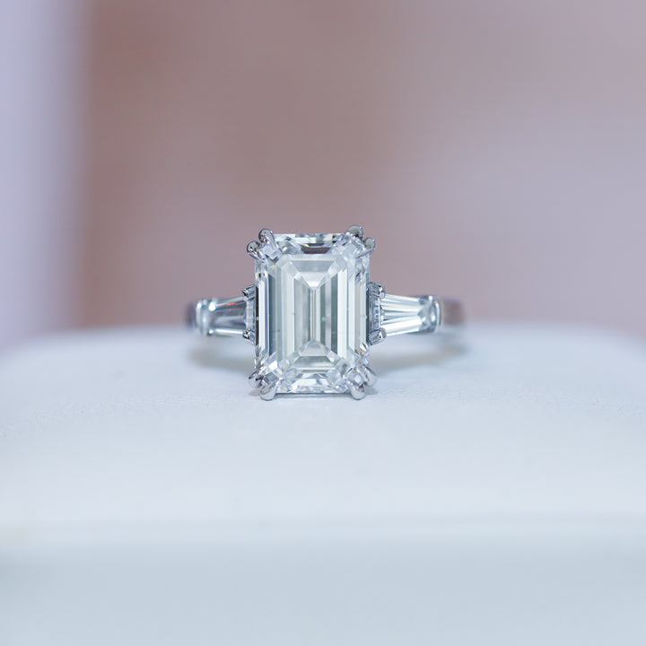 4ct Emerald-Cut Engagement Ring with Tapered Baguette Side Stones