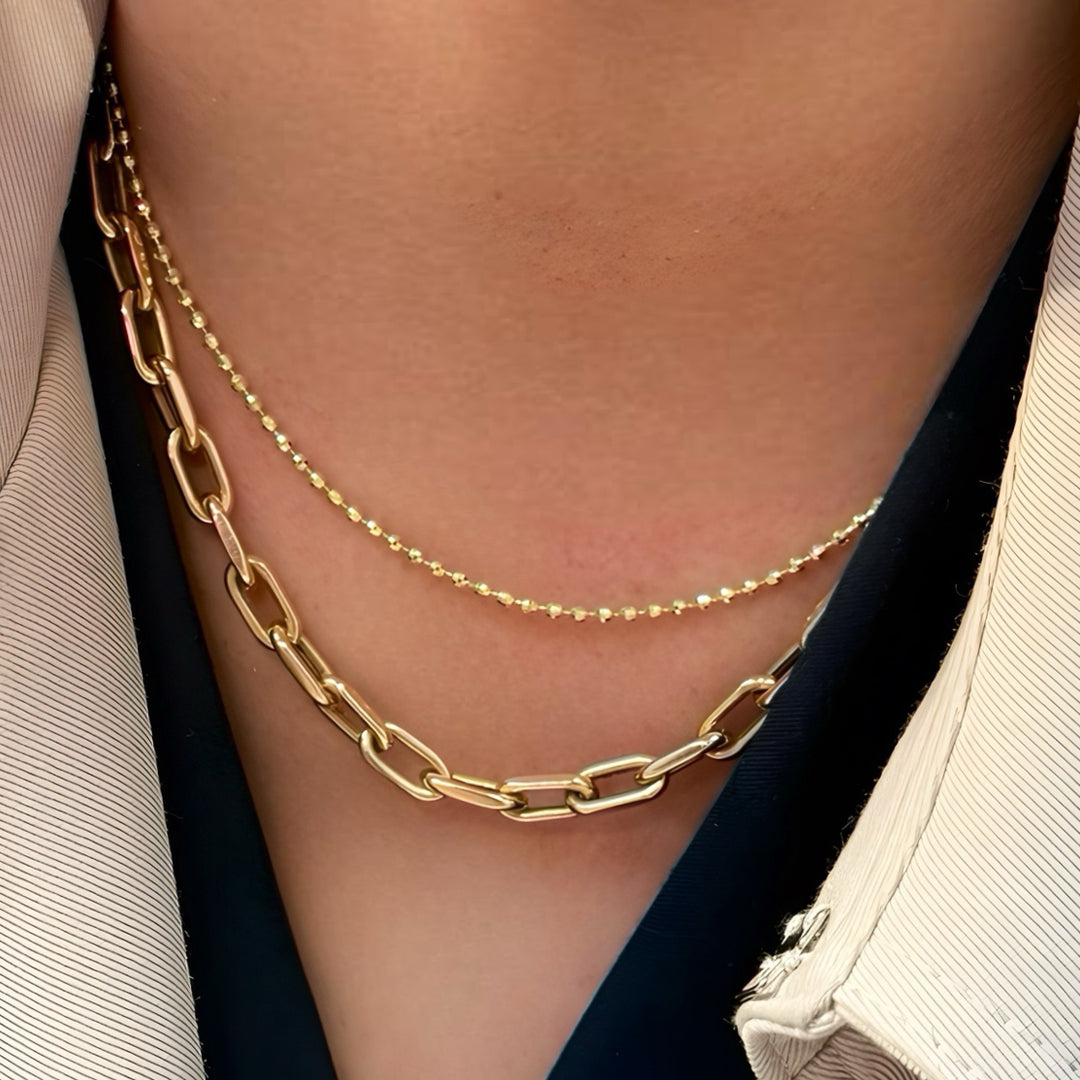 Chunky Chain Paperclip Necklace 1.8mm 14K Solid Gold