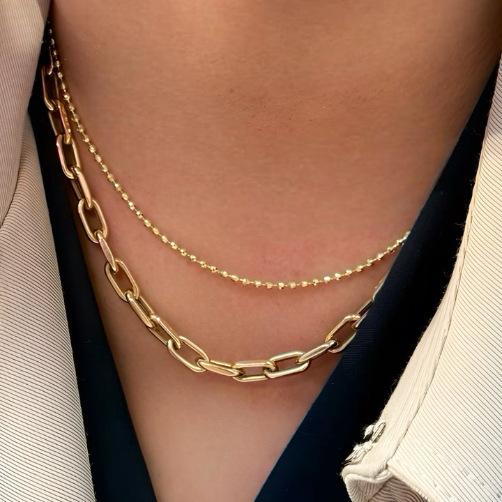 Chunky Chain Paperclip Necklace 1.8mm 14K Solid Gold