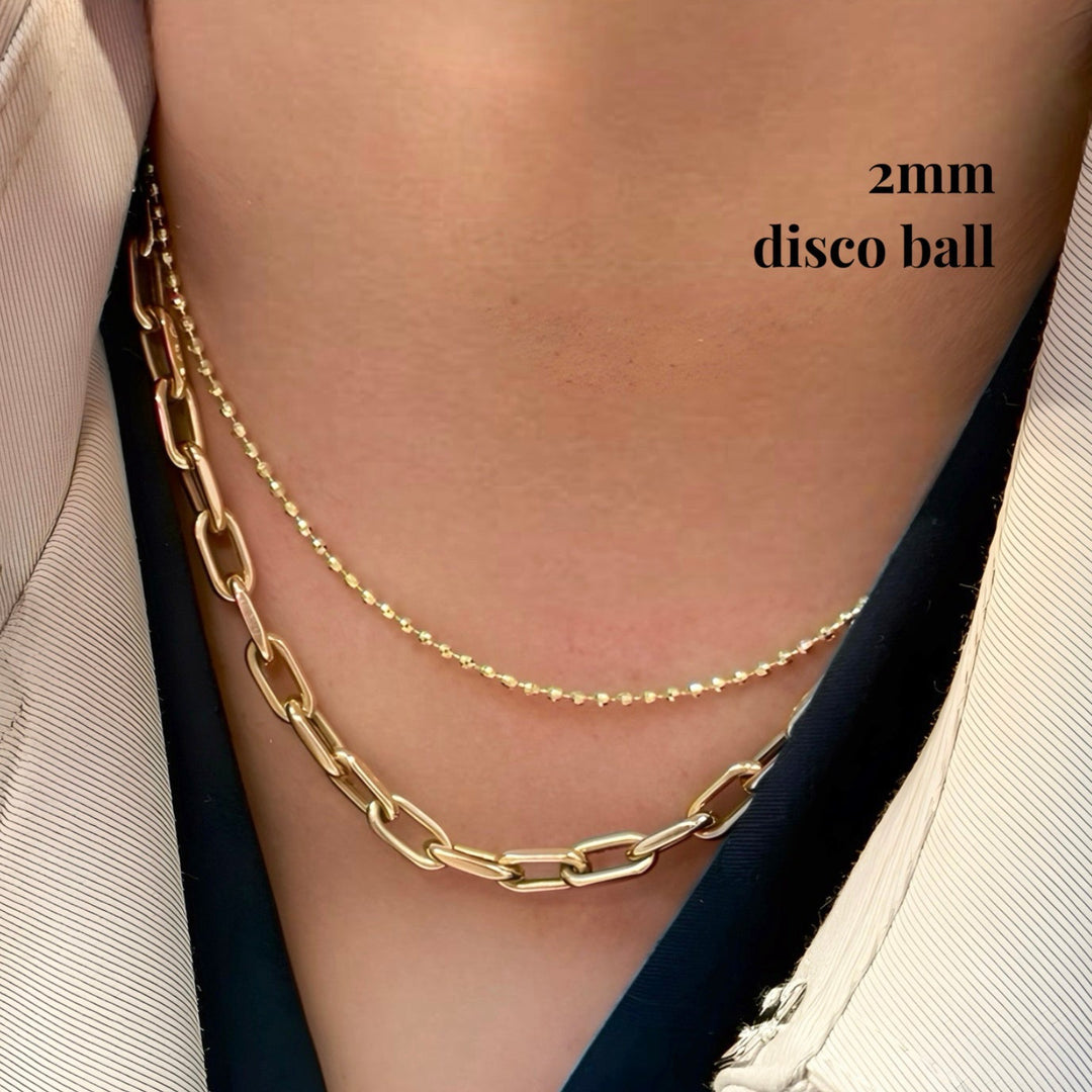 14K Solid Gold Disco Ball Chain | Ball Dainty Chain | 1.5mm, 2mm Gold Ball Necklace