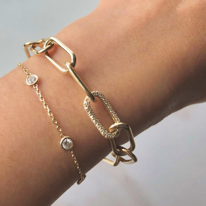 Chunky Chain Paperclip Bracelet 1.5mm – 14K Solid Gold with Pavé-set Lab Diamonds