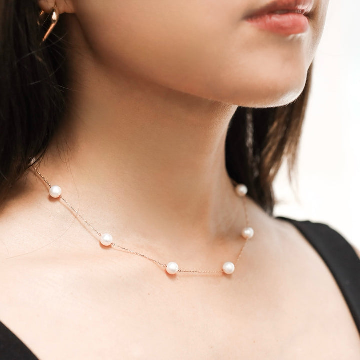 White Freshwater Pearl Station Necklace - Large (6.5mm - 10 Pearls)