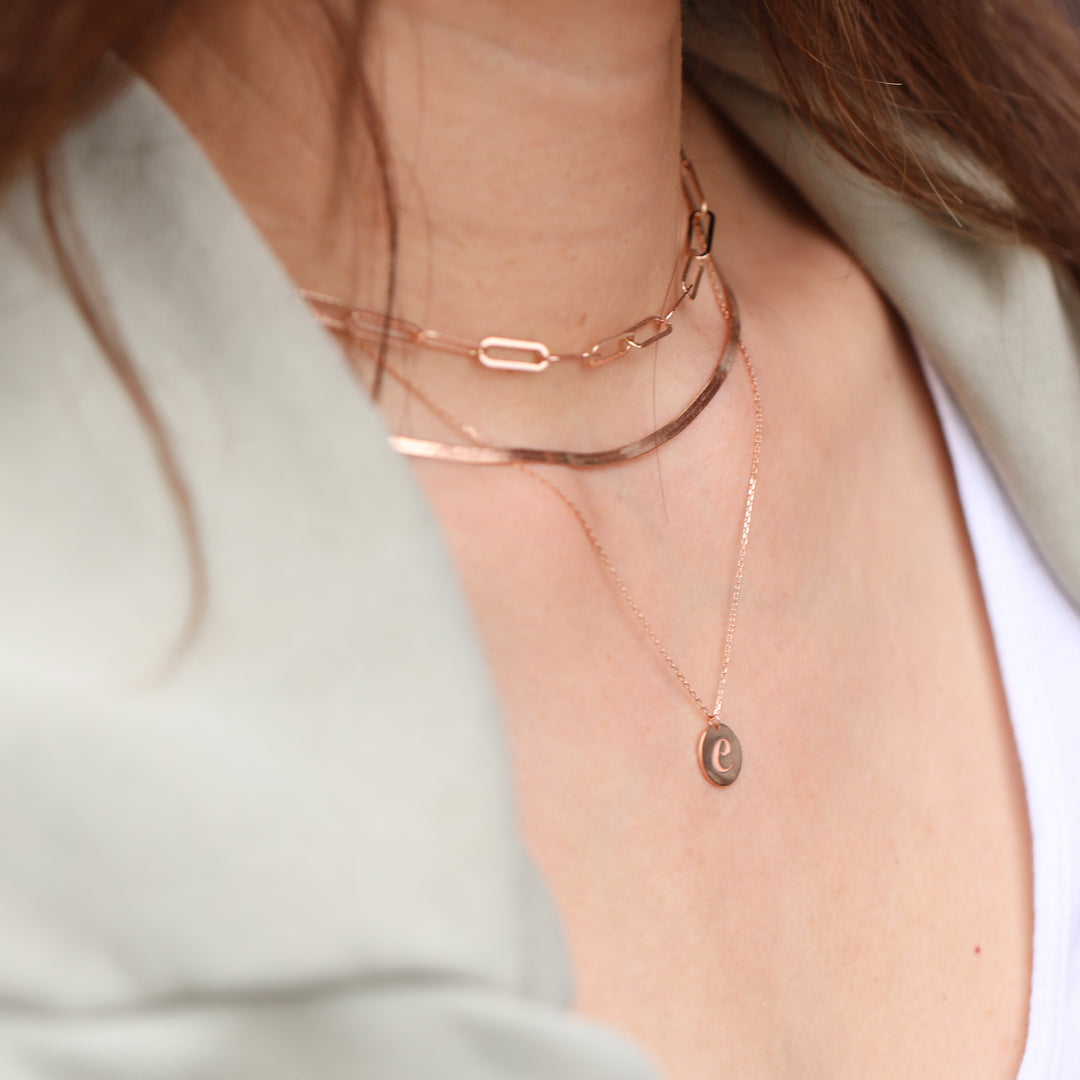 14K Real Gold Custom Charm Initial Disk Layering Necklace