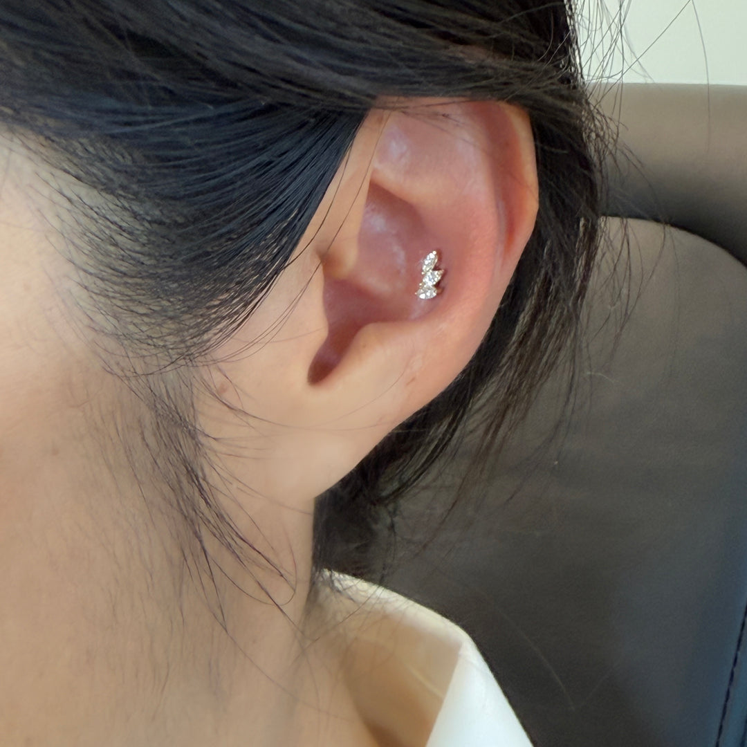 Leaf Wing Shape 3 Marquise Cut Lab Diamonds 14K Solid Gold Earrings Studs - Large (Single or Pair)