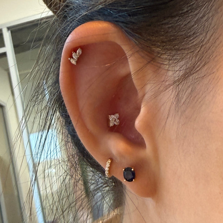 Leaf Wing Shape 3 Marquise Cut Lab Diamonds 14K Solid Gold Earrings Studs - Small (Single or Pair) - Small