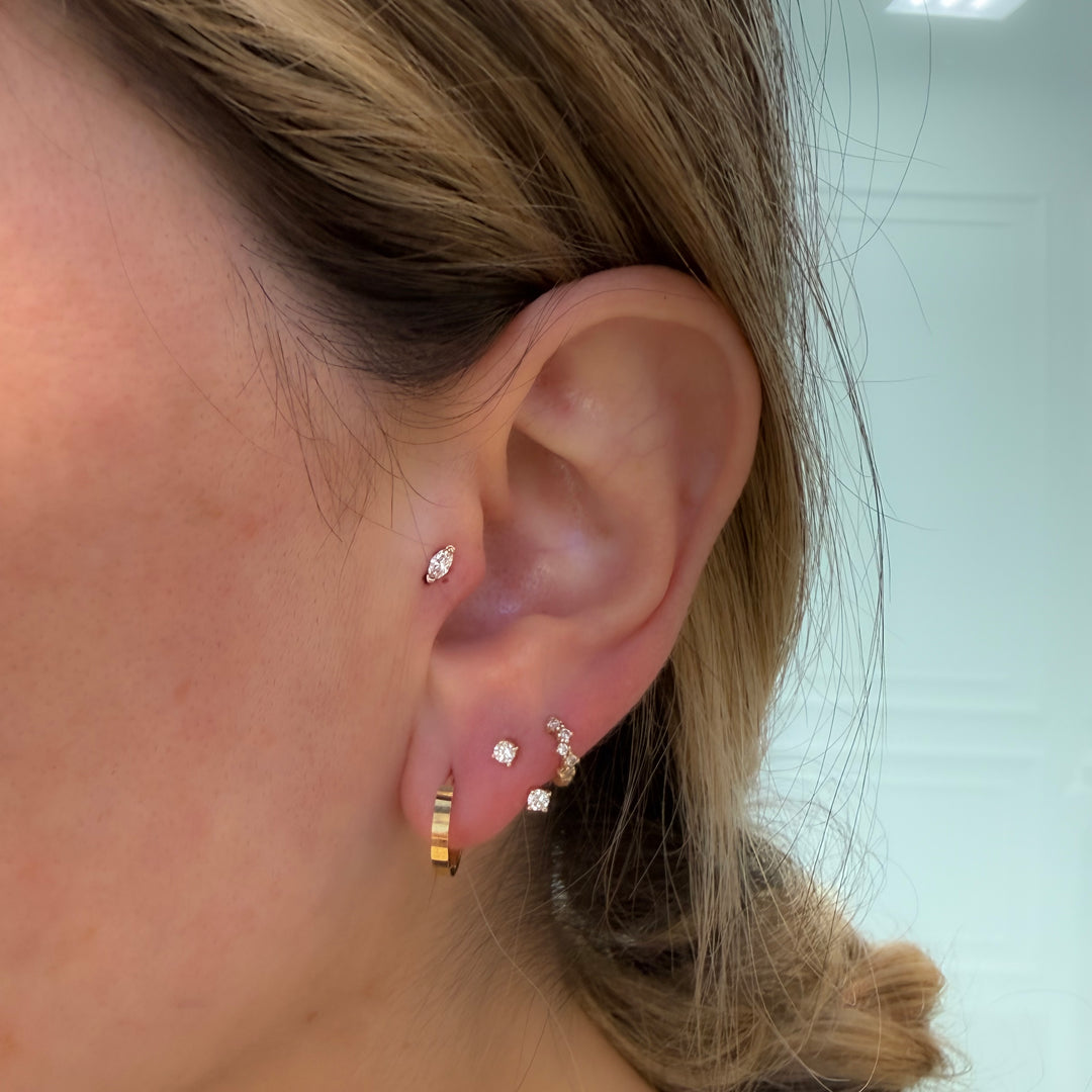 Diamond Cluster Huggie Hoop 9mm Earrings – 14K Gold Huggies, Single or Pair