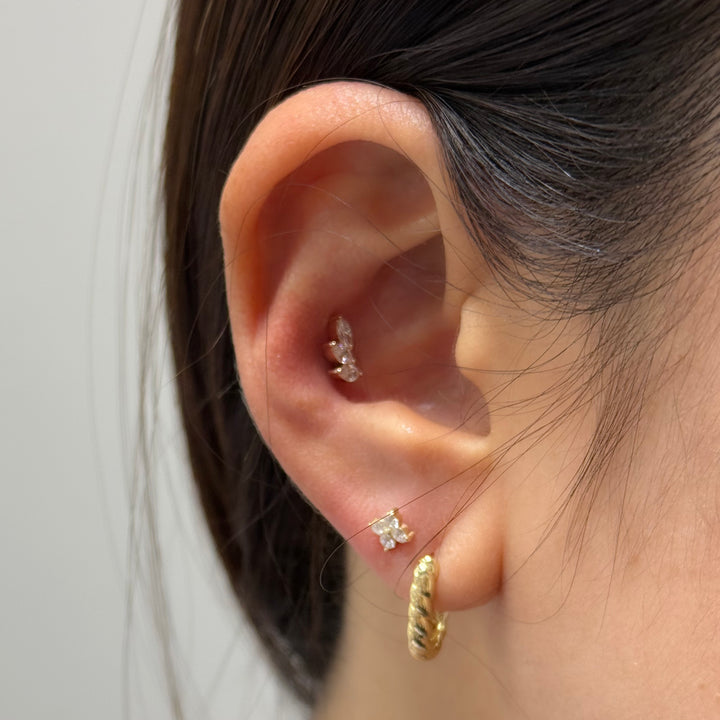Leaf Wing Shape 3 Marquise Cut Lab Diamonds 14K Solid Gold Earrings Studs - Large (Single or Pair)