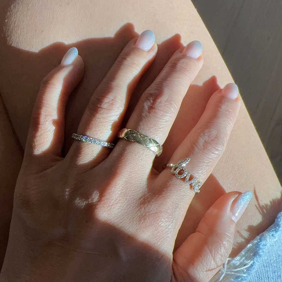 LOVE Diamond Script Letter Ring – 14K Solid Gold Script Band