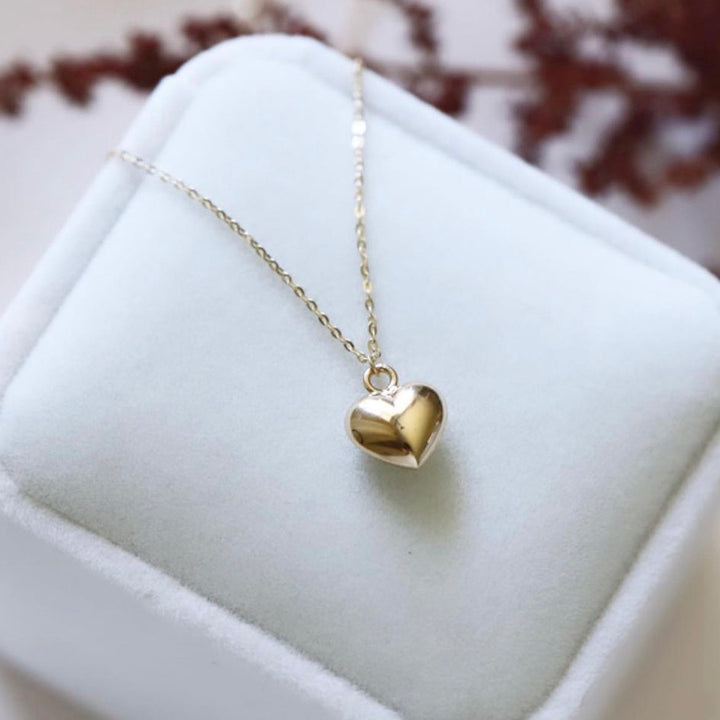 Puffed Heart Pendant Love Necklace in 14K Gold