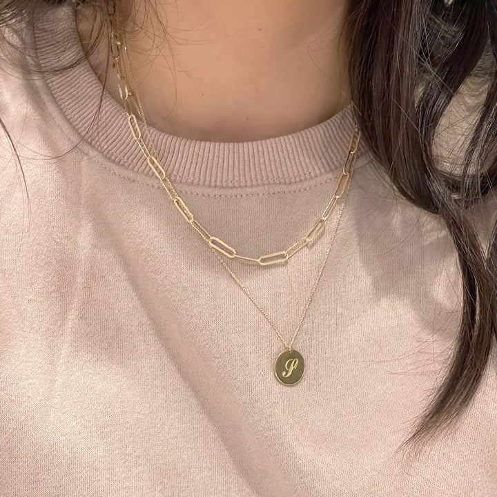 14K Real Gold Custom Charm Initial Disk Layering Necklace