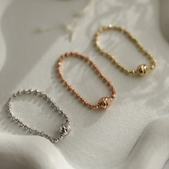 Rain-Cut Ball Chain 14K Gold Ring
