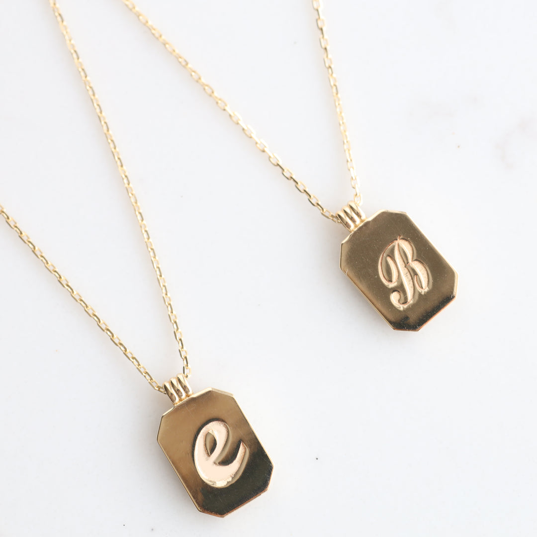 Gold Natural Black Onyx Pendant Necklace - Engravable Back