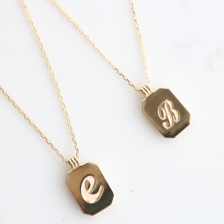 Gold Natural Black Onyx Pendant Necklace - Engravable Back