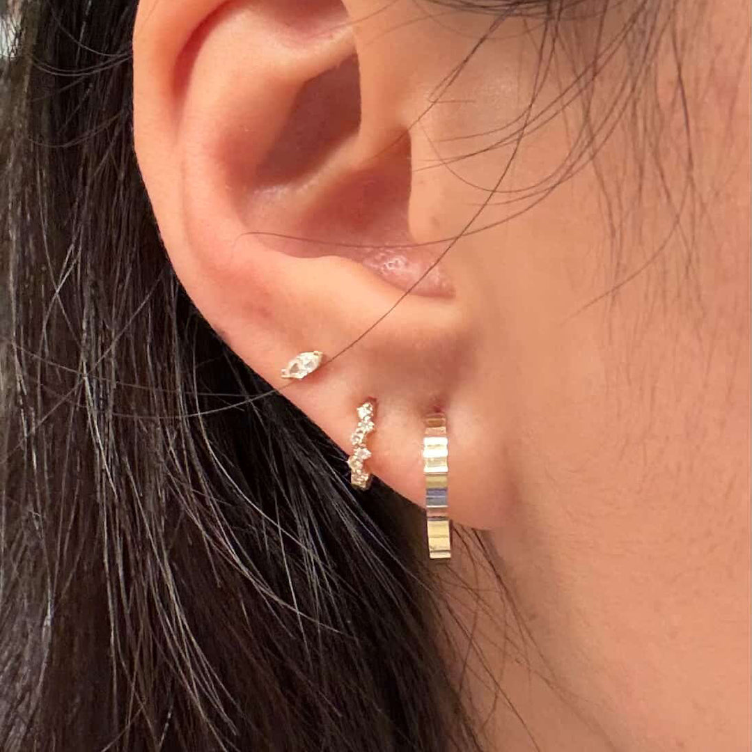 Diamond Cluster Huggie Hoop 10mm Earrings – 14K Gold Huggies, Single or Pair