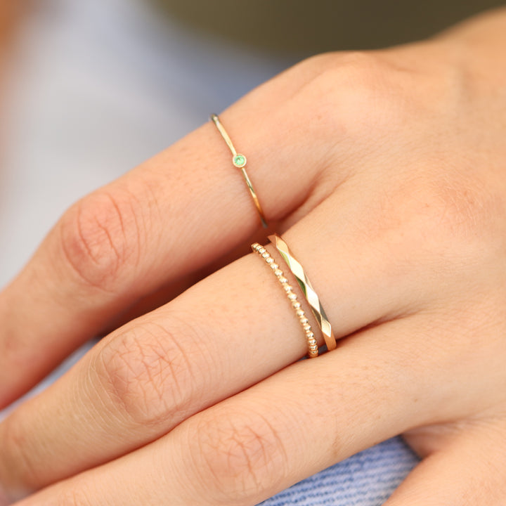 Stacking Ring Trio – Dual-Band, Ball & Geometric 14K Solid Gold Ring