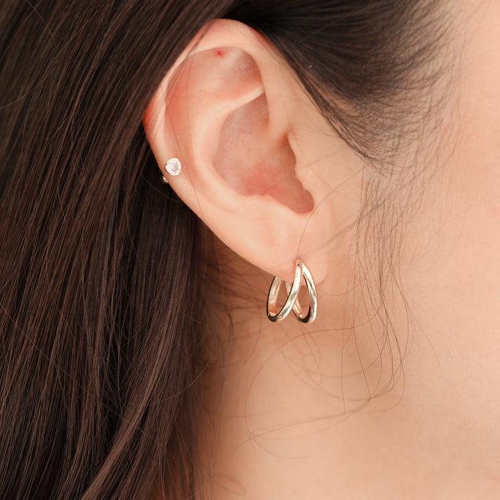 V-Shaped Double Hoops Earrings – 14K Solid Gold Sculptural Hoops