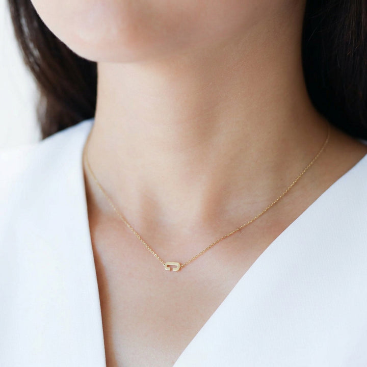 14K Solid Gold Diamond Initial Necklace with Bezel-Set Pendant