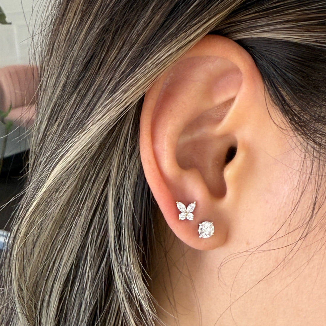 Butterfly Sparkle Studs Earrings in 14K Solid Gold