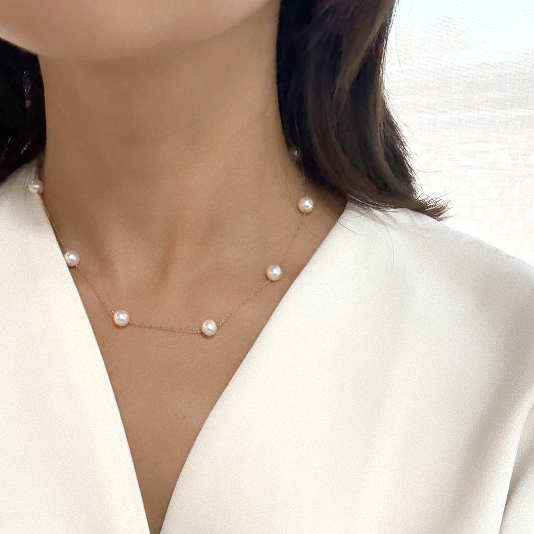 White Freshwater Pearl Station Necklace - Large (6.5mm - 10 Pearls)