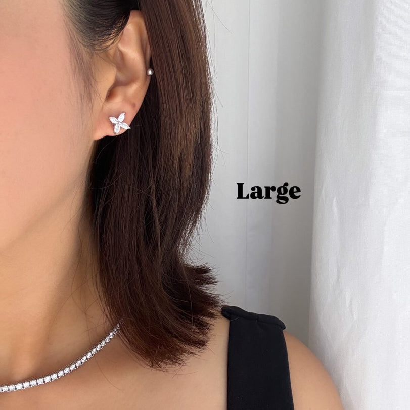 Marquise Cut 4 Diamonds Petal Flower 14K Solid Gold Earrings Studs - Medium / Large