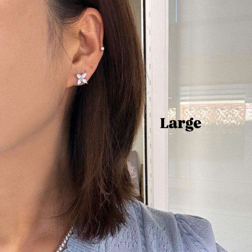 Marquise Cut 4 Diamonds Petal Flower 14K Solid Gold Earrings Studs - Medium / Large