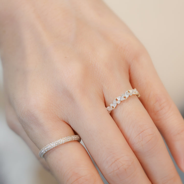 Marquise & Round Diamond Full Eternity Engagement Ring Wedding Band- 1.5 ct.tw. - 14K Solid Gold