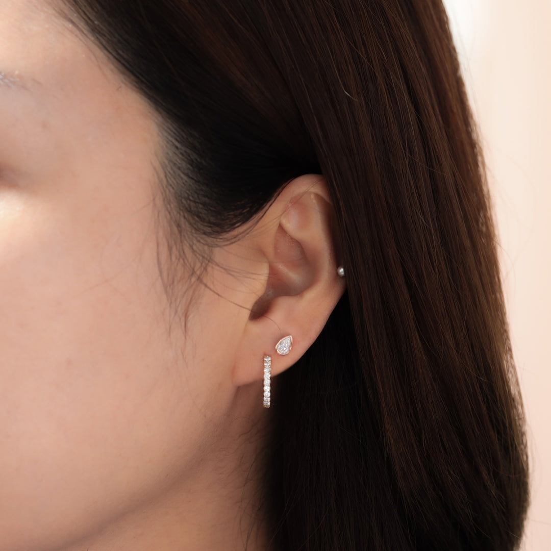 Pear Cut Bezel Set Lab Diamond 14K Solid Gold Studs / Single or Pair