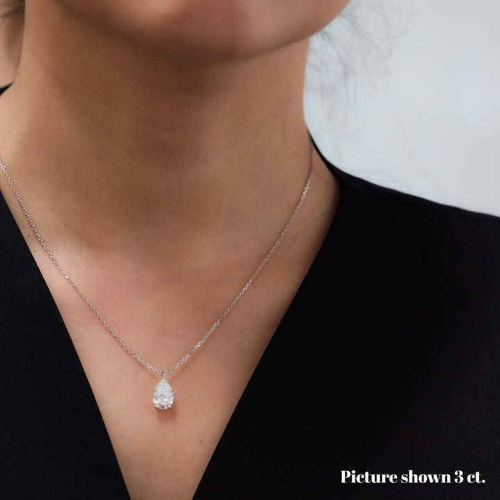 Lab Grown Pear Cut Diamond Solitaire Necklace on 14K Solid Gold Chain (1 ct. - 3 ct.)
