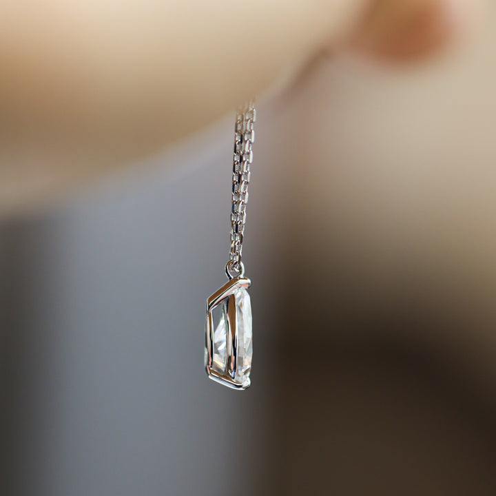 Lab Grown Pear Cut Diamond Solitaire Necklace on 14K Solid Gold Chain (1 ct. - 3 ct.)