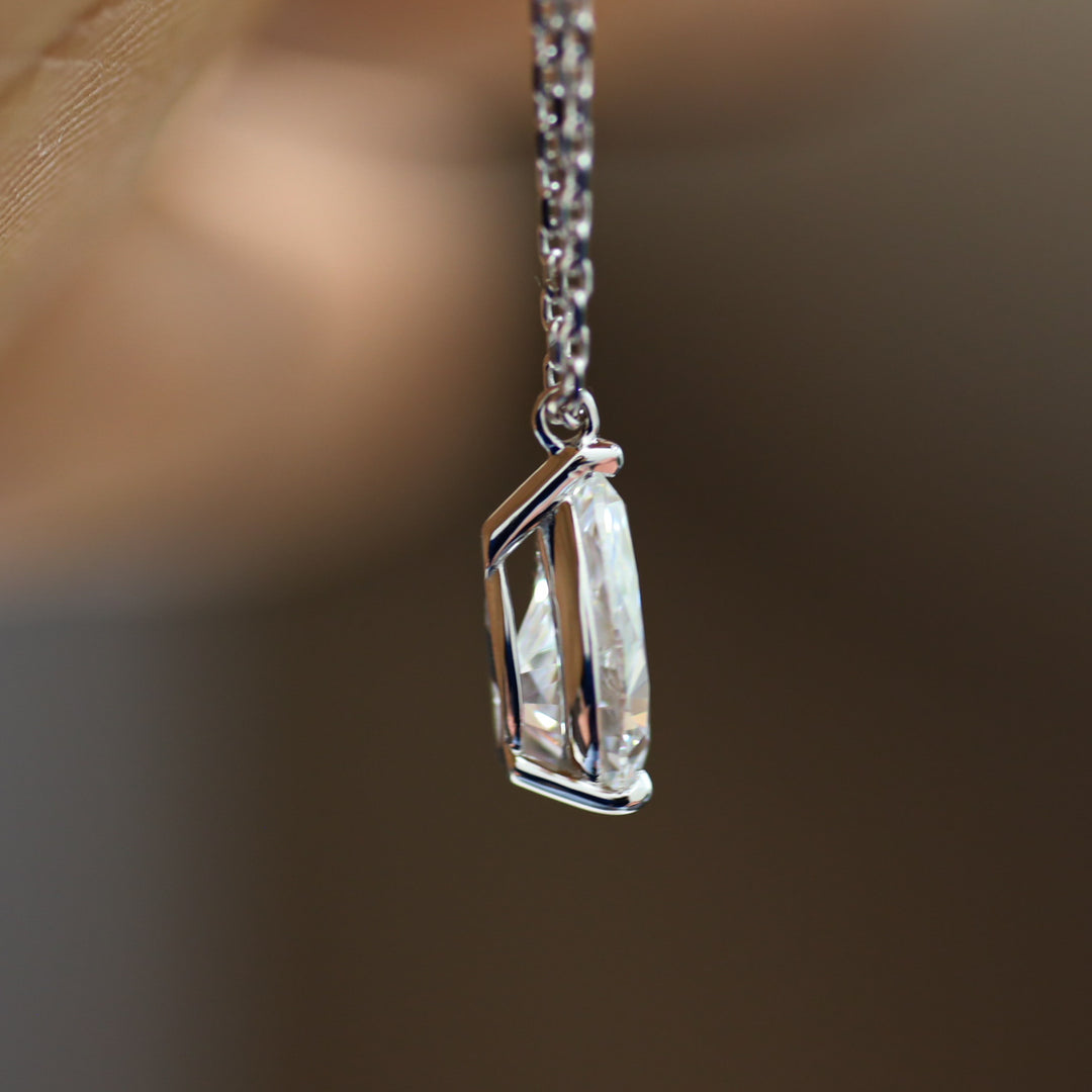Lab Grown Pear Cut Diamond Solitaire Necklace on 14K Solid Gold Chain (1 ct. - 3 ct.)
