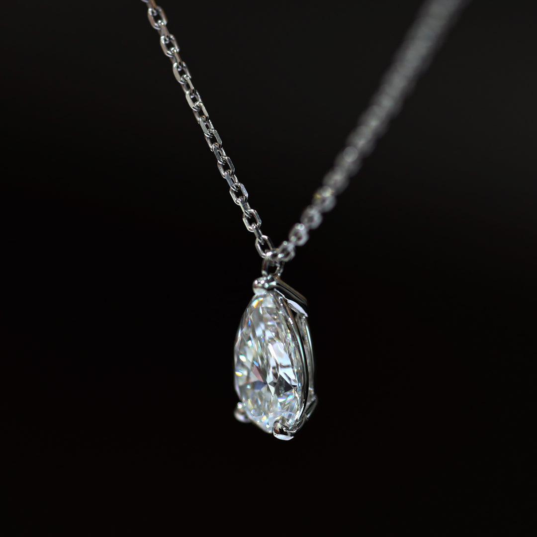 Lab Grown Pear Cut Diamond Solitaire Necklace on 14K Solid Gold Chain (1 ct. - 3 ct.)
