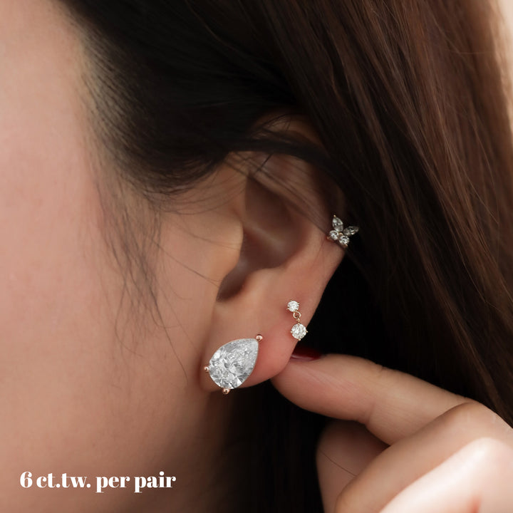 6 ctw 3 Prong Pear Cut Certified Lab Grown Diamond Stud Earrings
