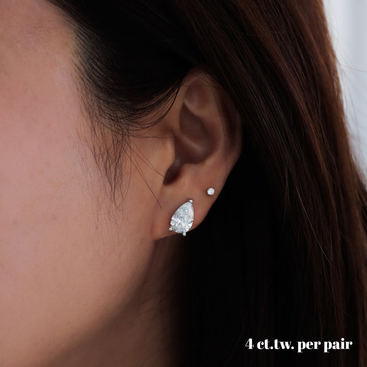 4 ctw 3 Prong Pear Cut Certified Lab Grown Diamond Stud Earrings