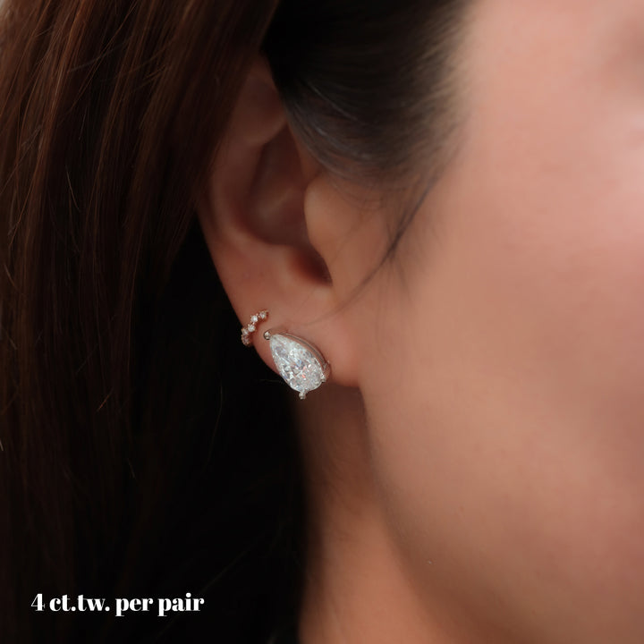 4 ctw 3 Prong Pear Cut Certified Lab Grown Diamond Stud Earrings