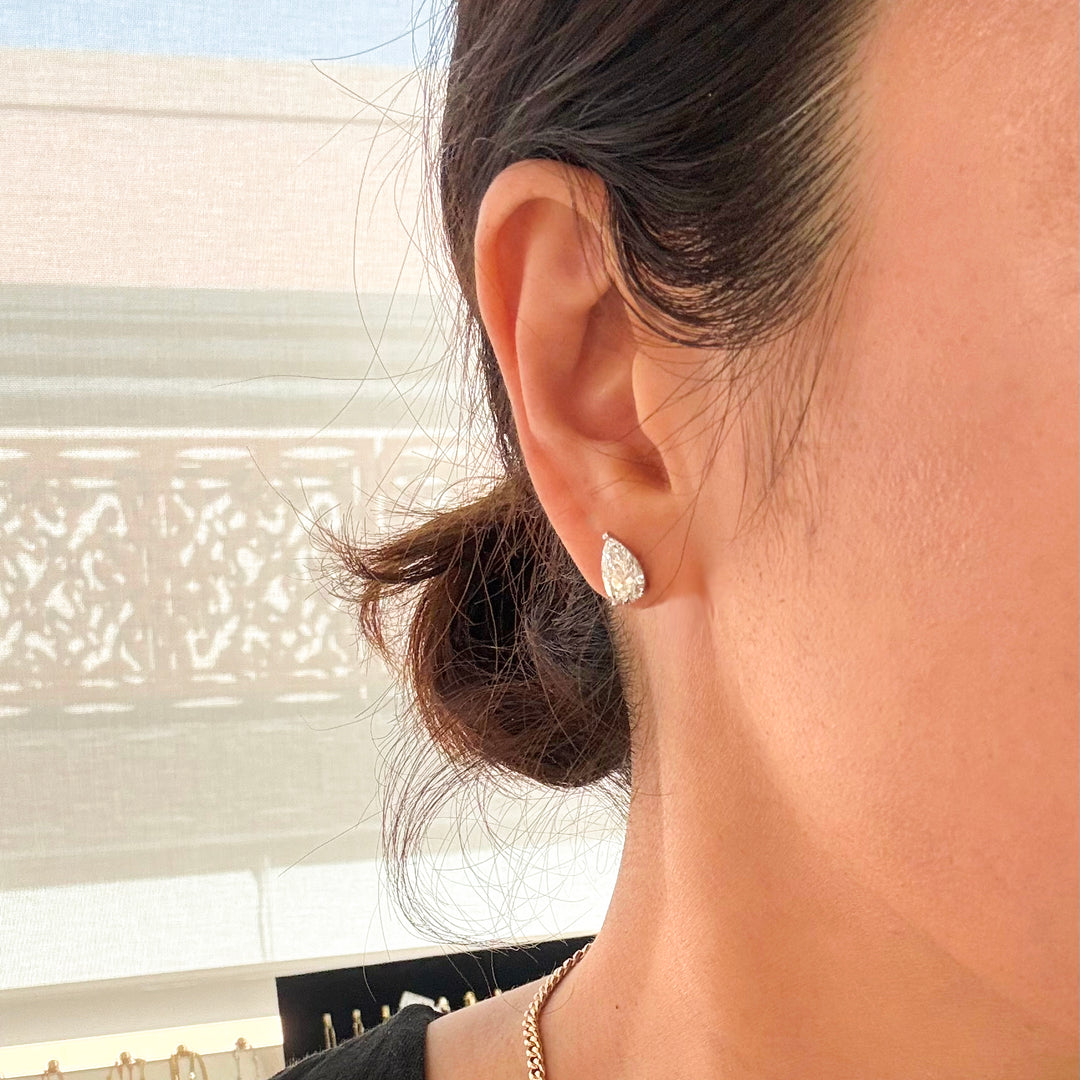 2 ctw 3 Prong Pear Cut Certified Lab Grown Diamond Stud Earrings