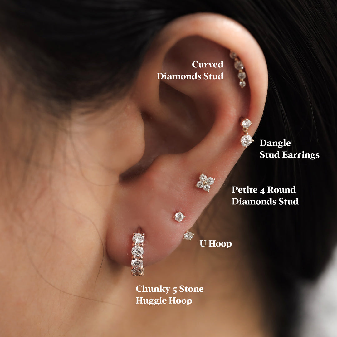U Hoop Lab Diamond Piercing 14k Solid Gold Single Earrings